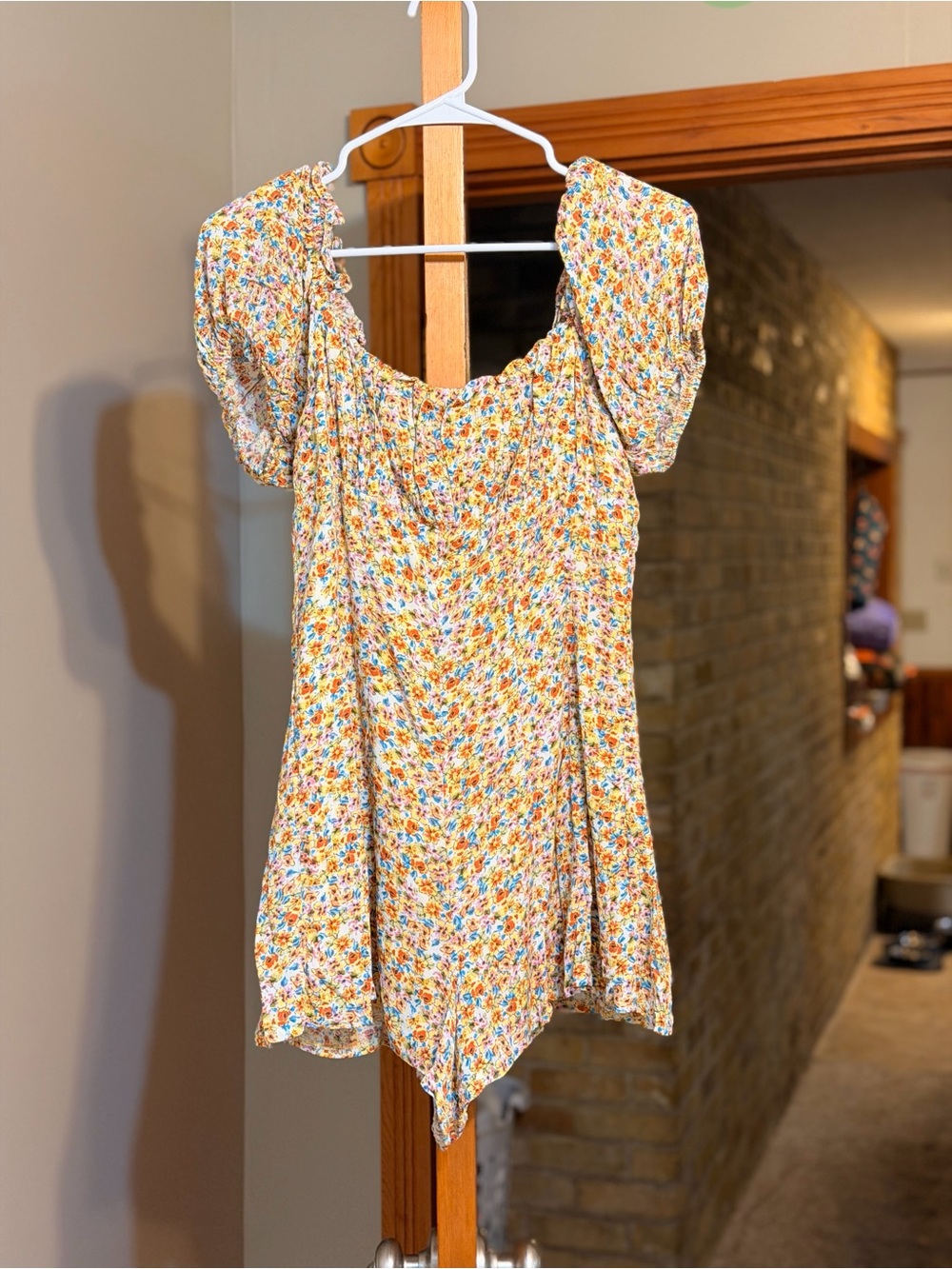 NWT Shop Neighbor Floral Puff Sleeve Open Back Romper